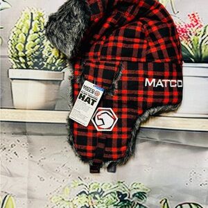 Matco Tools trapper hat in Buffalo plaid and synthetic fur. (NWT)